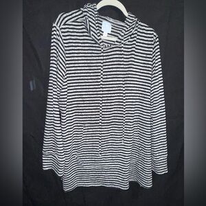 Sunday Black and White Striped V-Neck Sweater